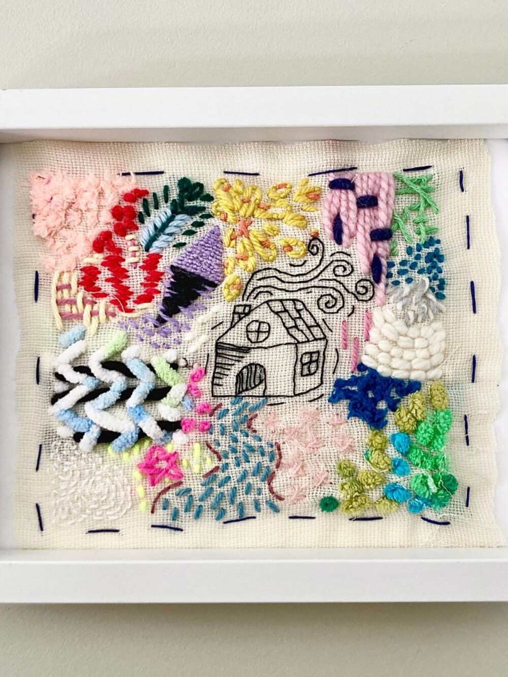 Original Wall Hanging | Colorful Neon Embroidery Art | Abstract Thread Painting